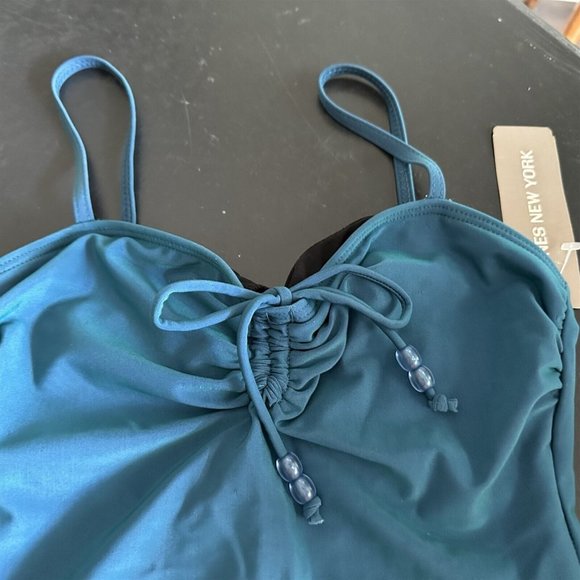 Jones New York Swimsuit One Piece Peacock Blue Ruched Bodice NEW Size 10 - Picture 2 of 7